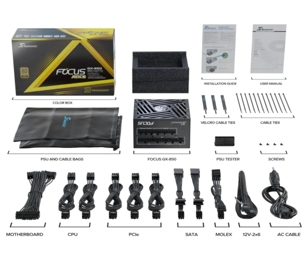 SEASONIC FOCUS GX 850W 80 Plus Gold ATX 3.1 FOCUS-GX-850-V4 - 1297688 - zdjęcie 9